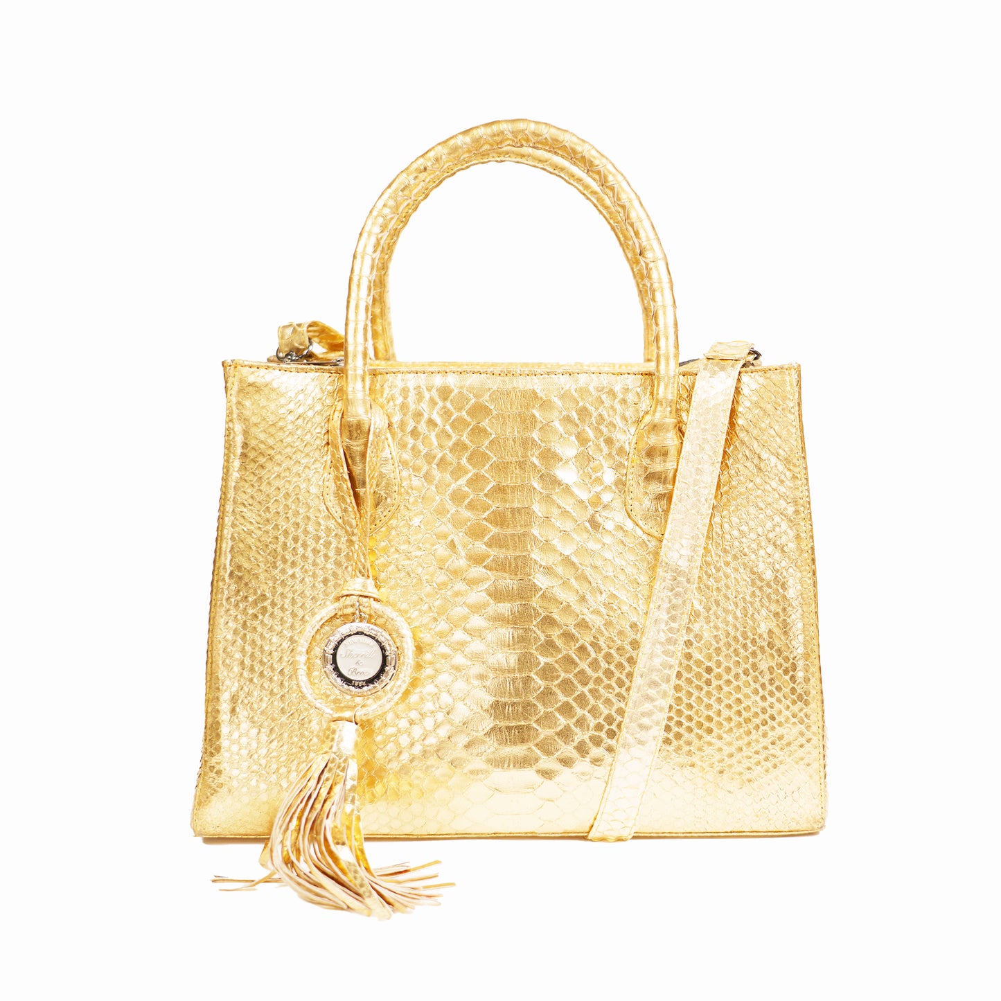 genuine python handbag with handles and shoulder stra