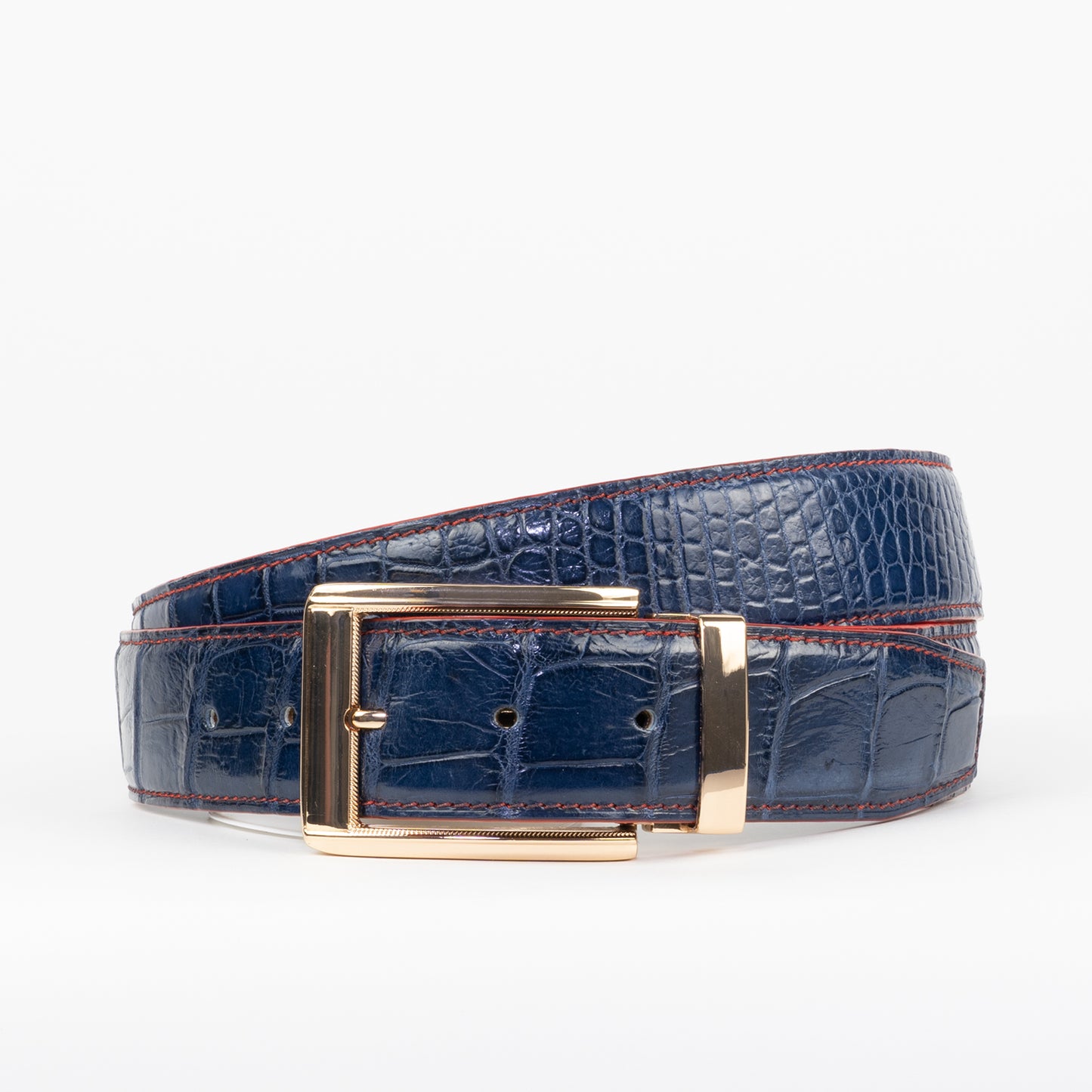 exotic skin belt with gold buckle for men