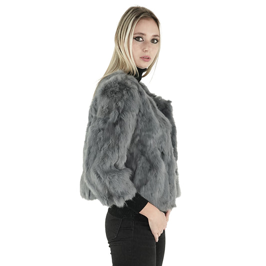 Genuine Gray Rabbit Fur Jacket "Dita"