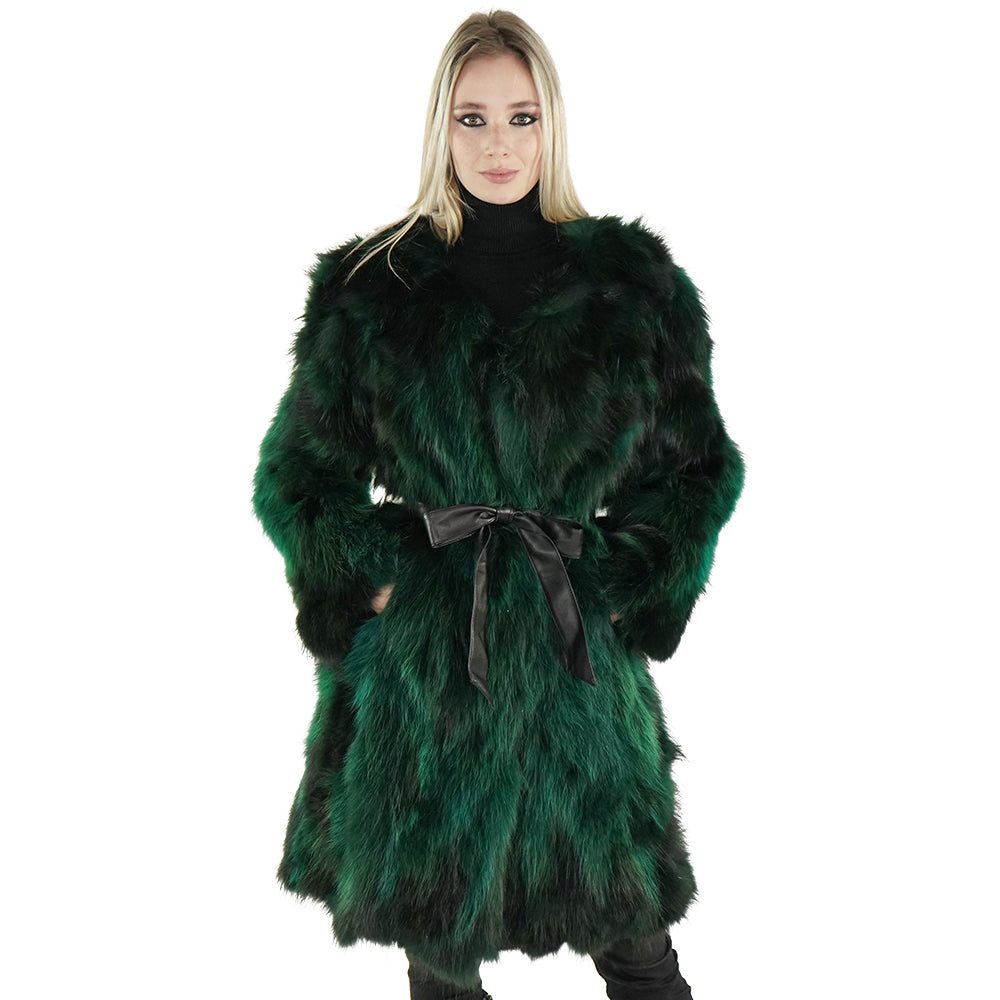Genuine raccoon fur coat for women