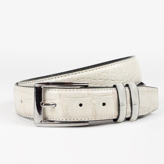 White genuine crocodile skin belt for men with silver buckle sherrill  bros
