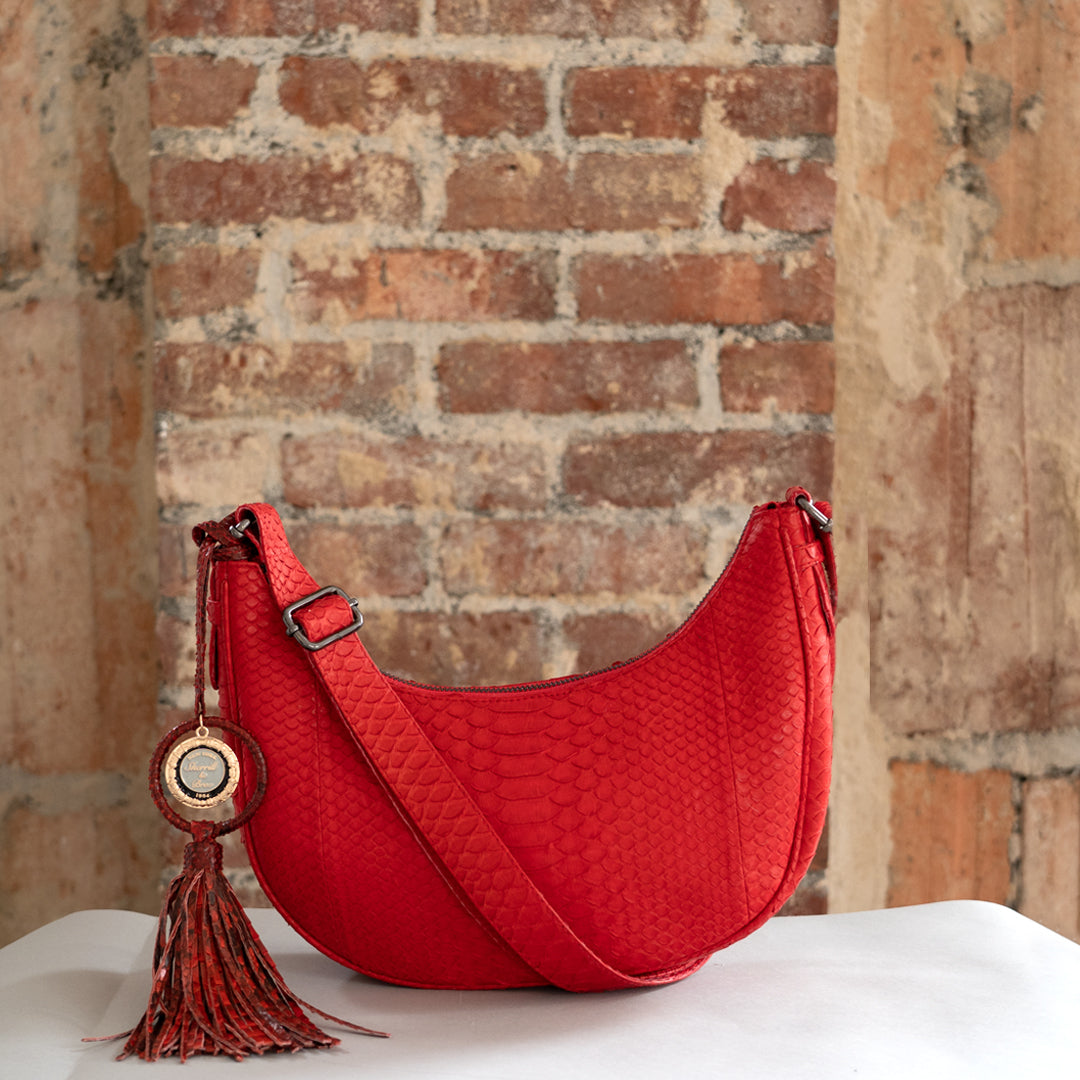 Red Genuine Python Crescent Bag "Joelle"