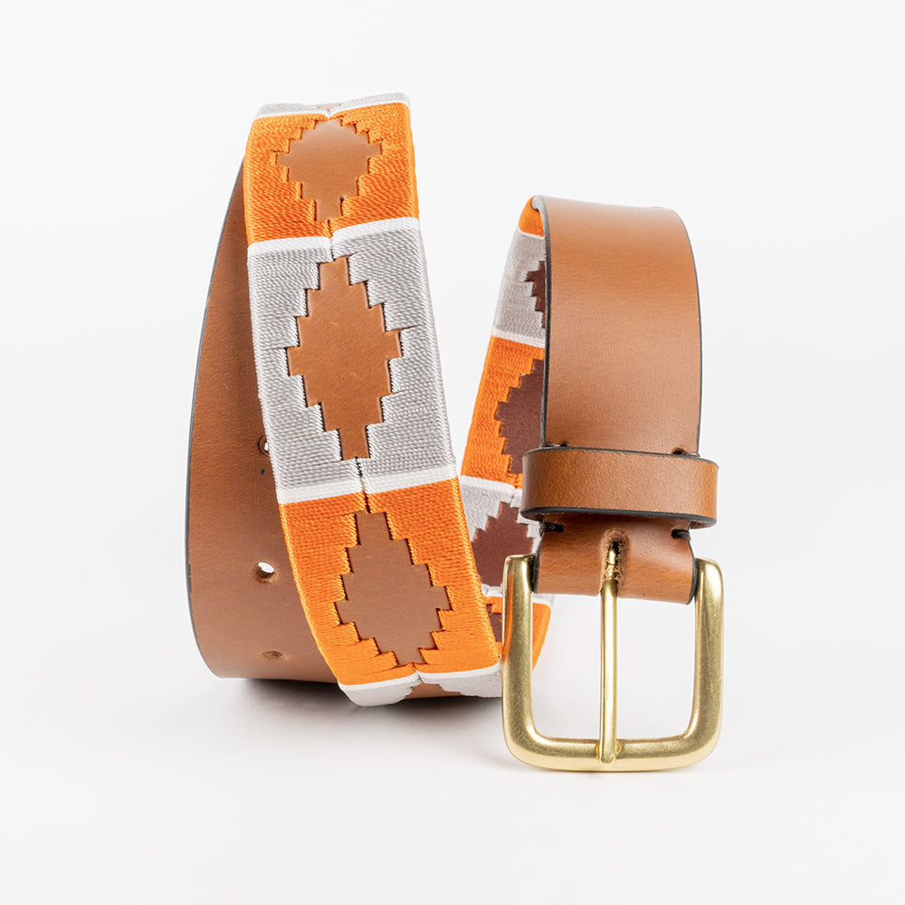 embroidered brown leather polo belt from sherrill & Bros.