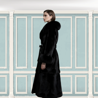 Genuine Rabbit Fur Coat "Dita” With Fox Collar