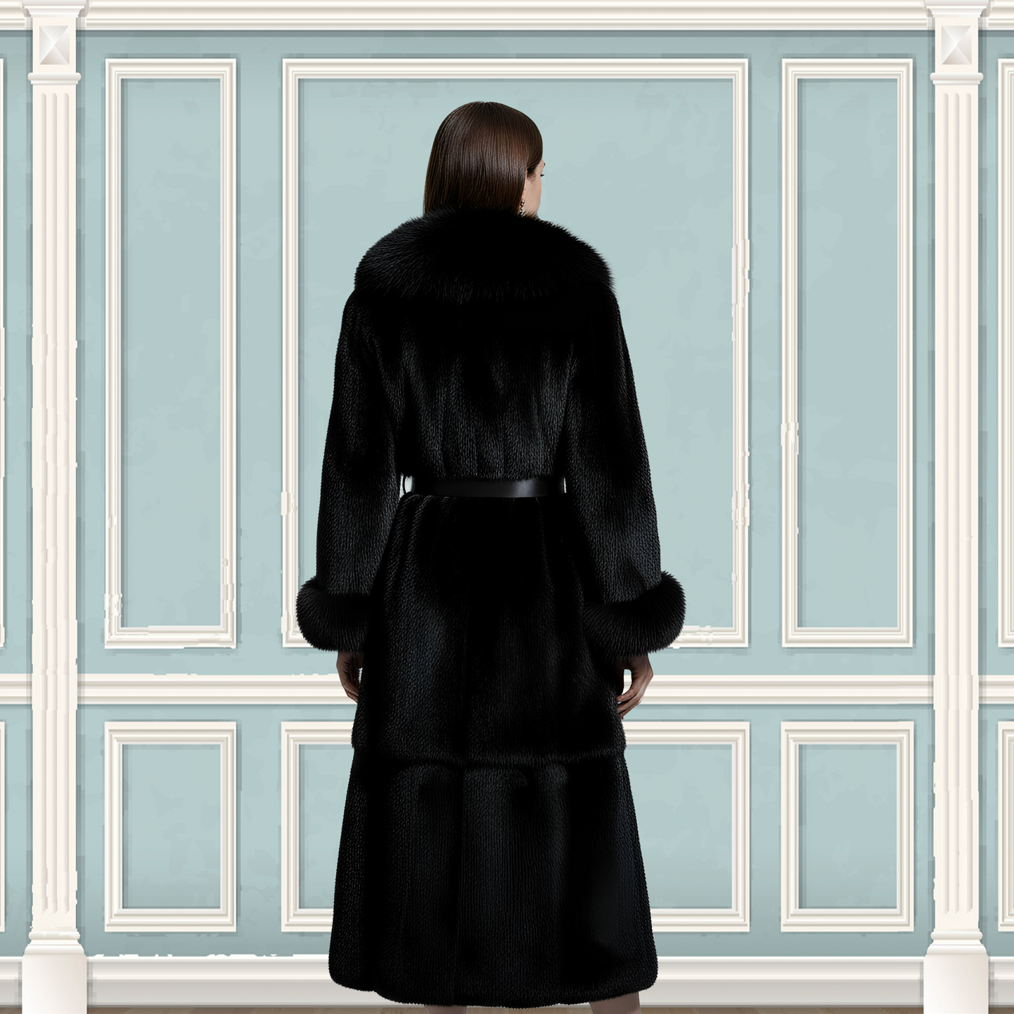 Genuine Rabbit Fur Coat "Dita” With Fox Collar