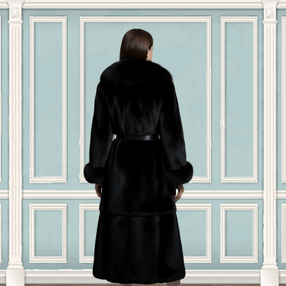 Genuine Rabbit Fur Coat "Dita” With Fox Collar