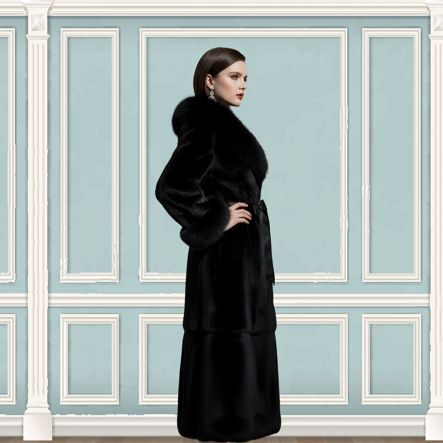 Genuine Rabbit Fur Coat "Dita” With Fox Collar