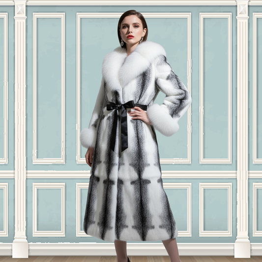 Genuine Rabbit Fur Coat "Terri” With Fox Collar
