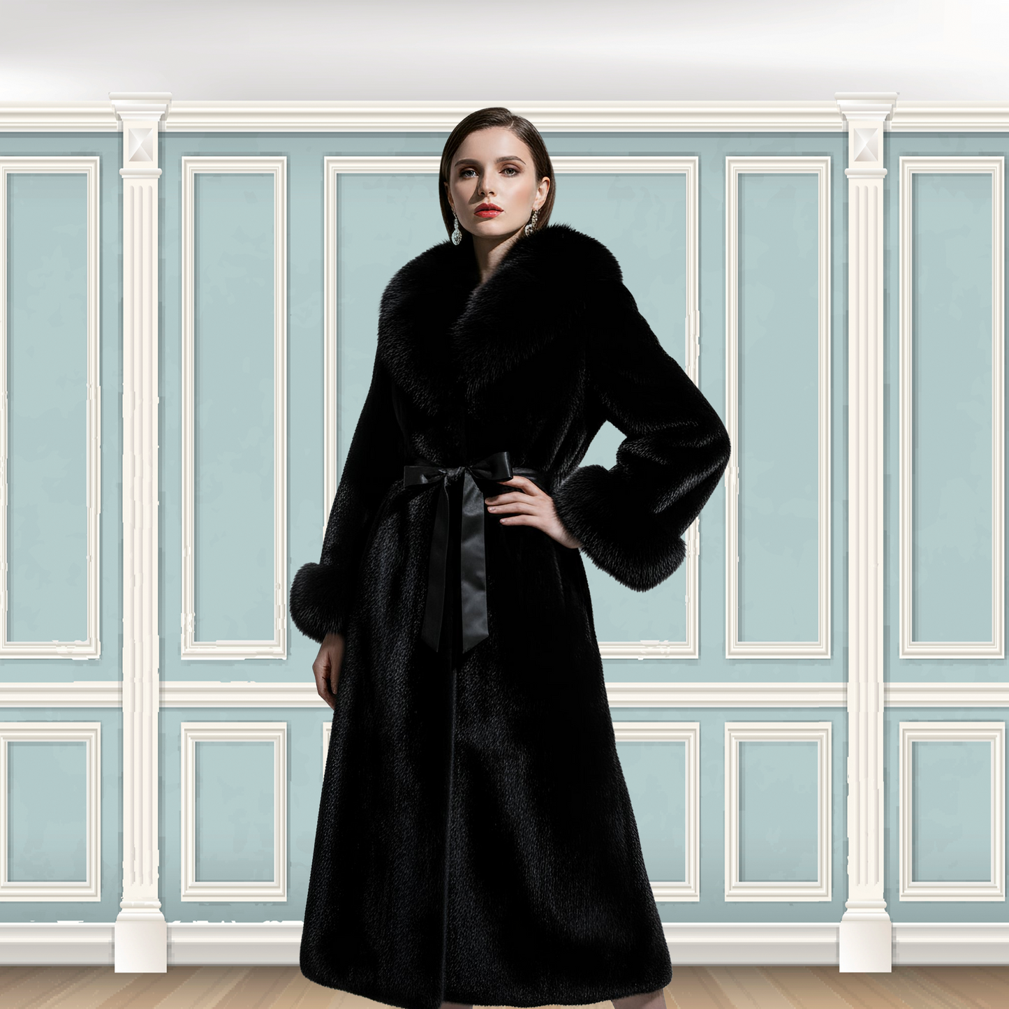 Genuine Rabbit Fur Coat "Dita” With Fox Collar