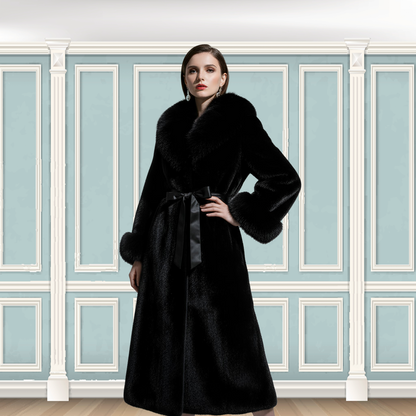 Genuine Rabbit Fur Coat "Dita” With Fox Collar