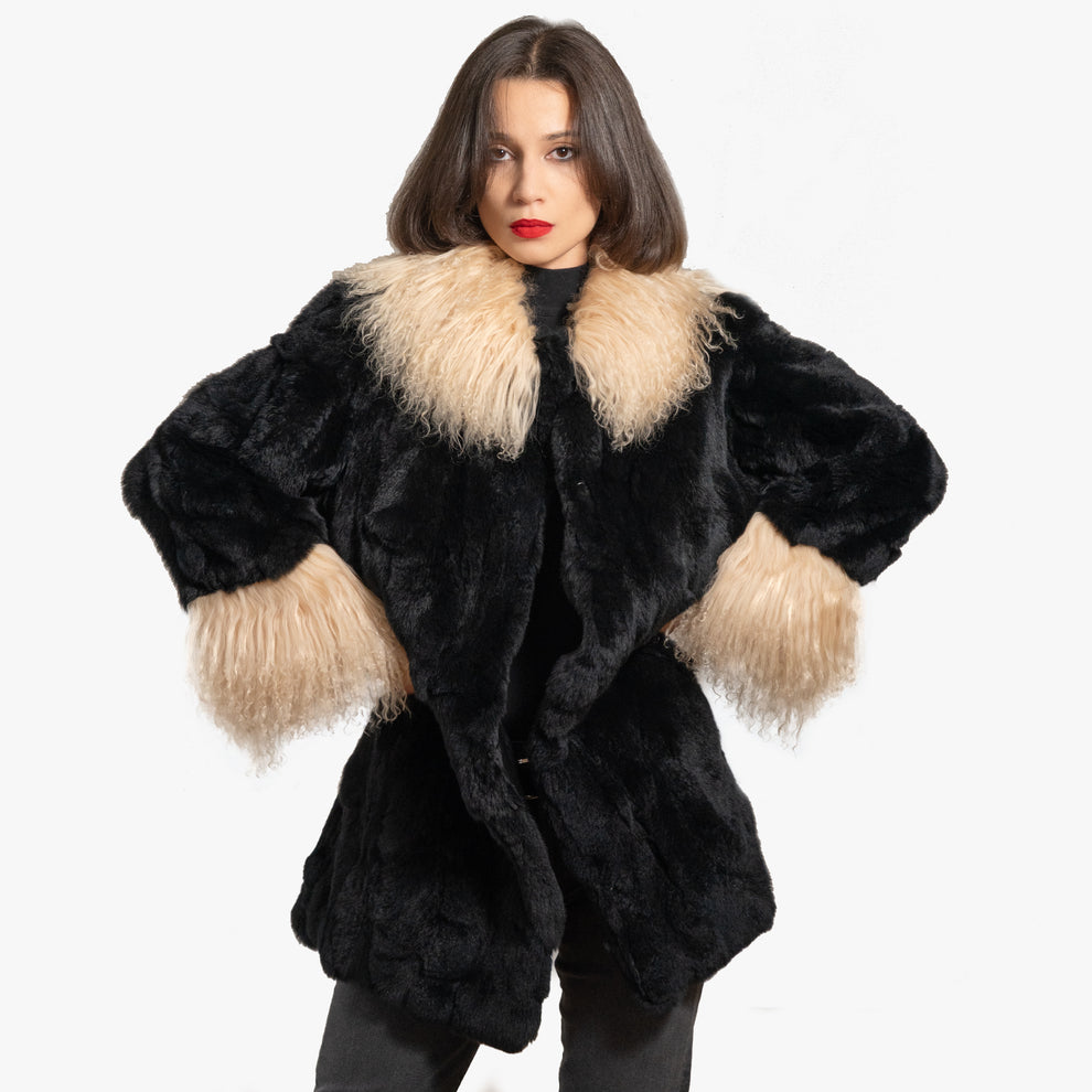 Black Rabbit Fur Coat With Mongolian Lamb | Sherrill & Bros – Sherrill ...