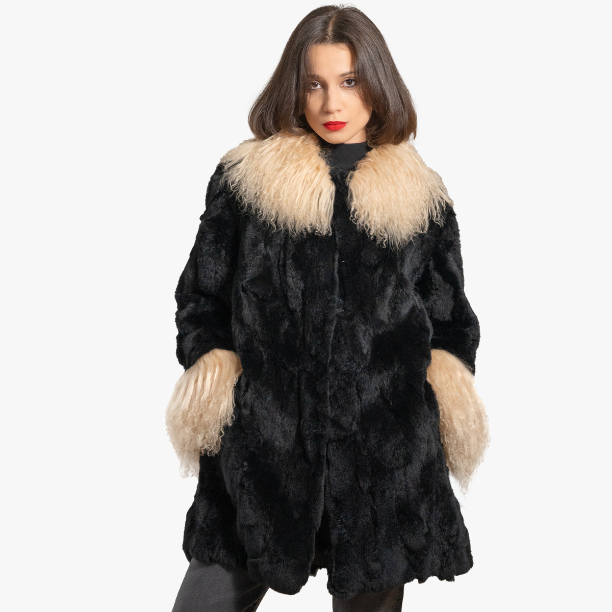 Drawstring Rabbit Fur Coat Black Rabbit Fur Coat With Mongolian Lamb | Sherrill & Bros – Sherrill ...