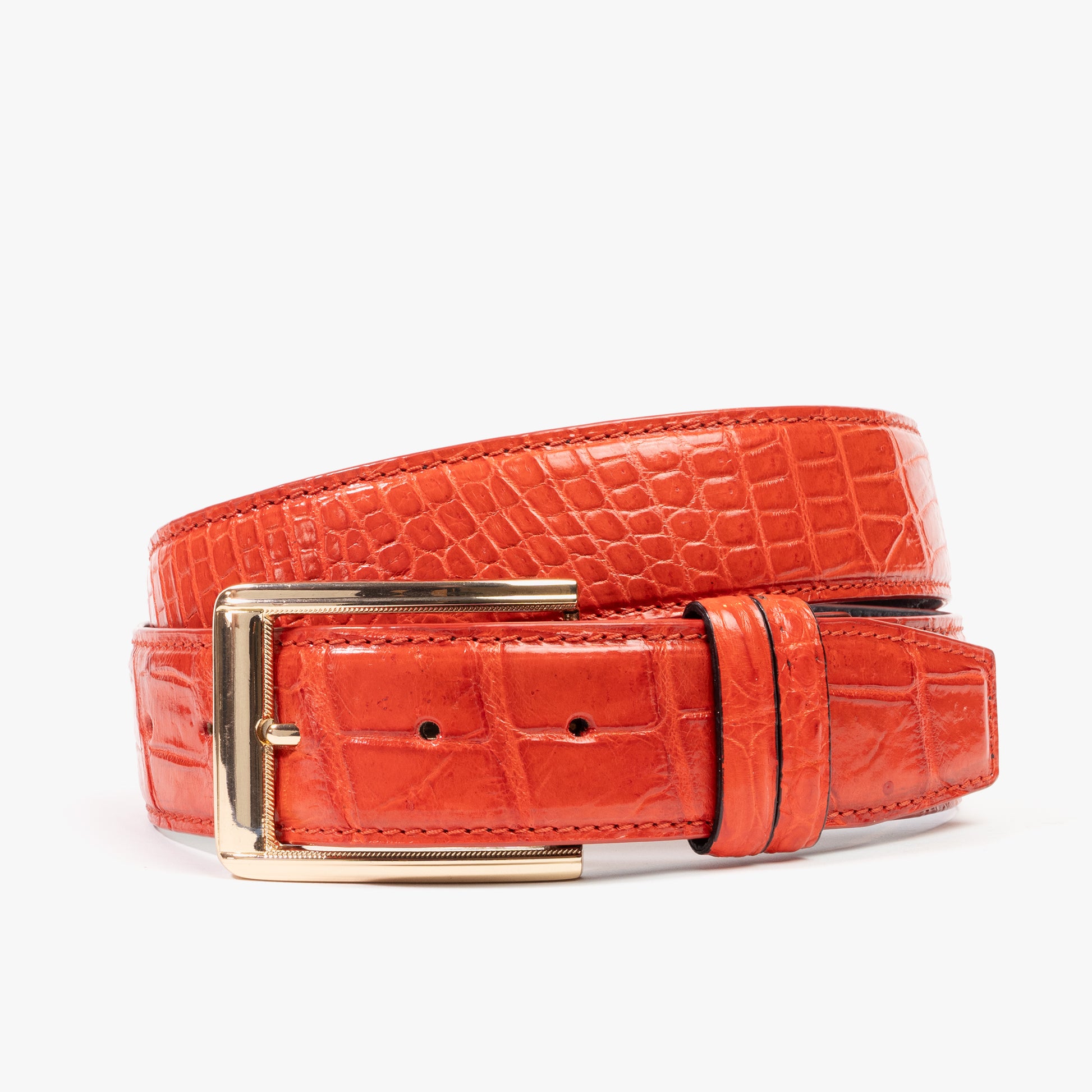 red crocodile belt for men with gold buckle 