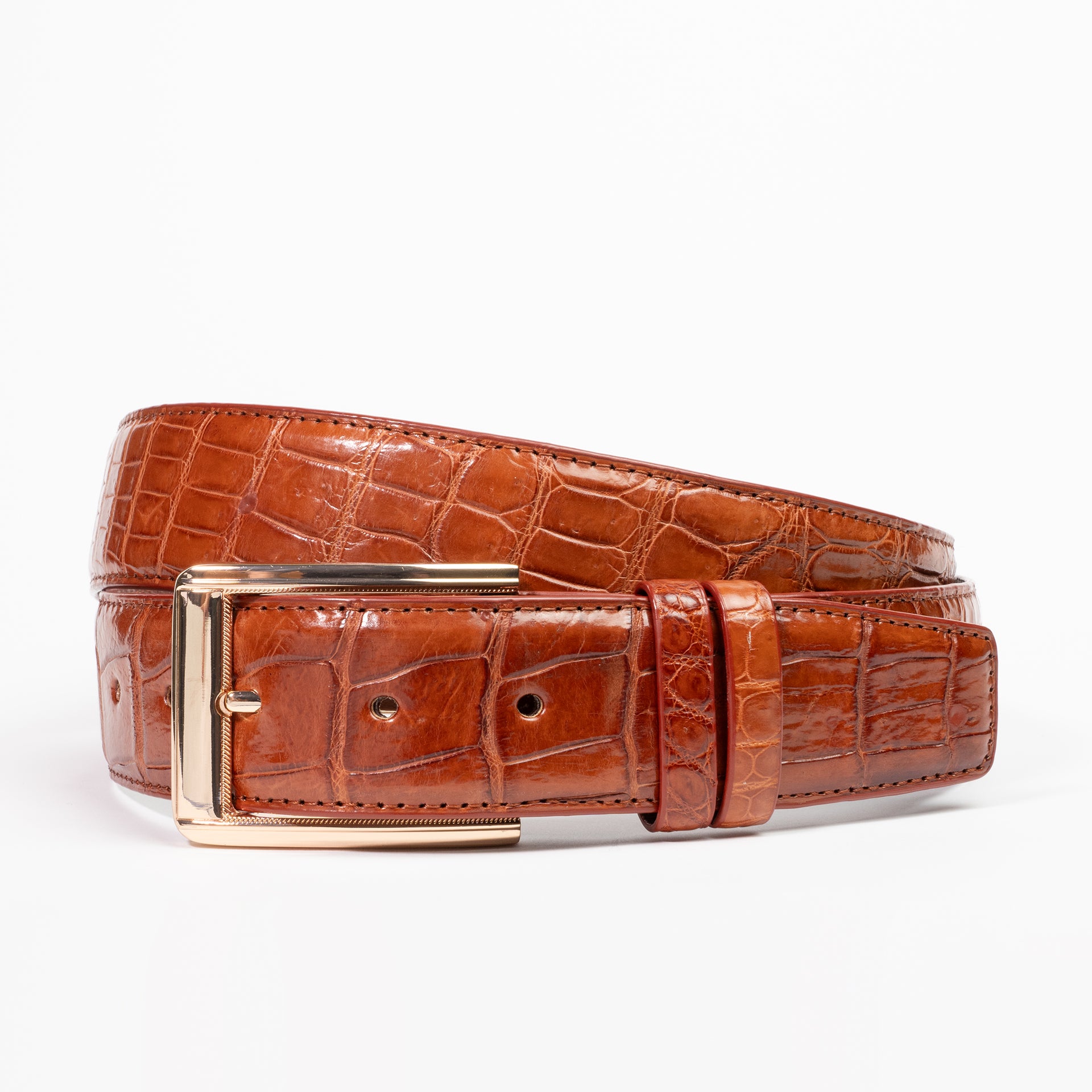 Cognac Genuine Crocodile Belt 