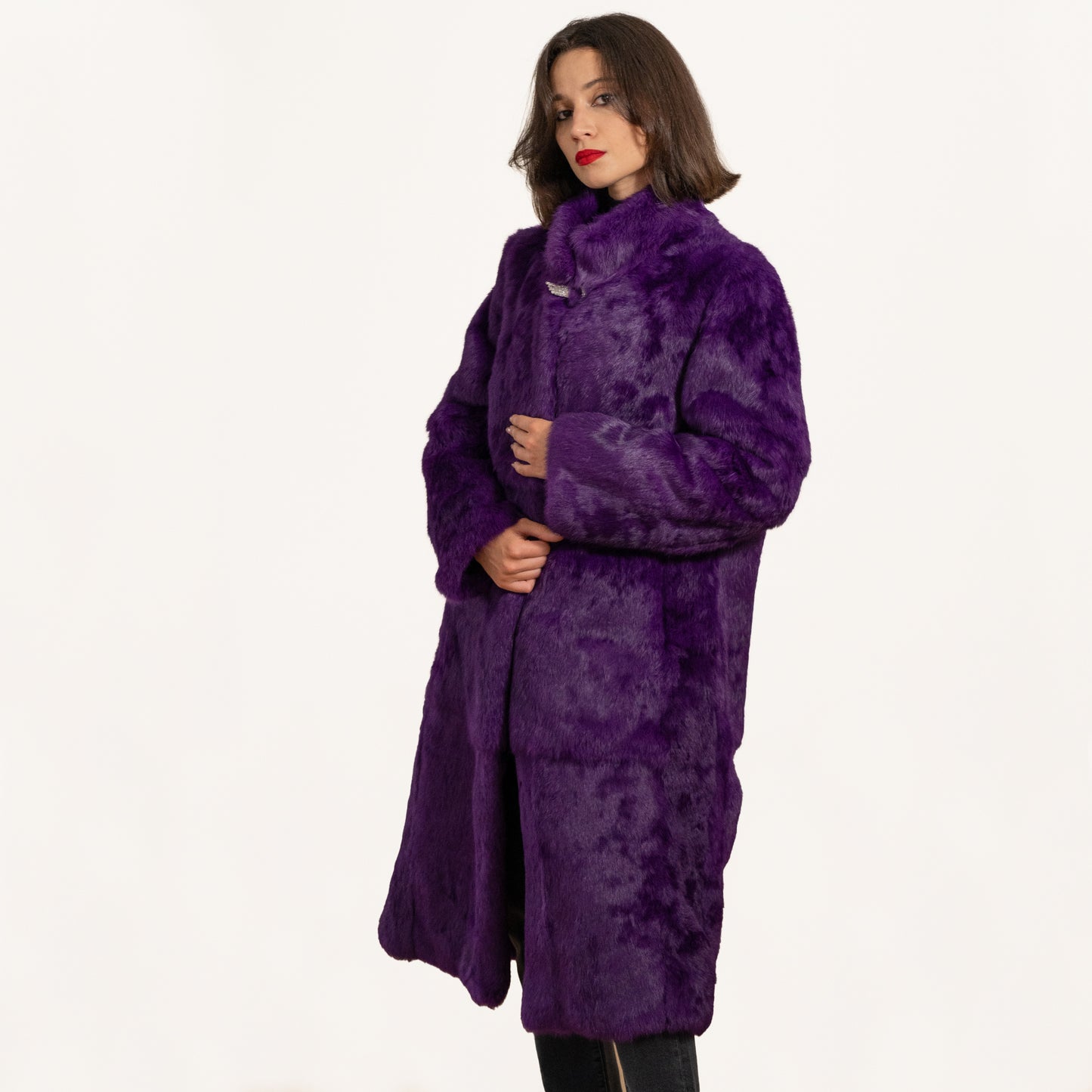 Genuine Purple Rabbit Fur Coat