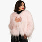genuine pink rabbit fur jacket for women with silver sequins