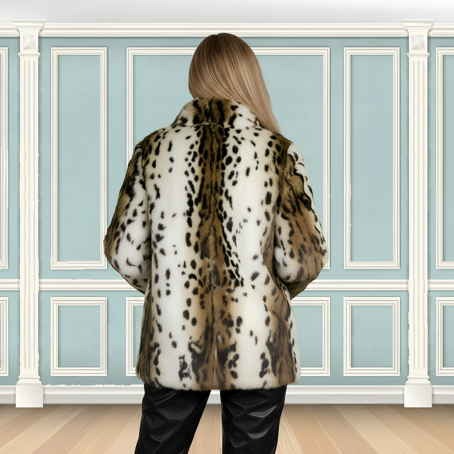Leopard Printed Genuine Rabbit Fur Coat "Pamela”
