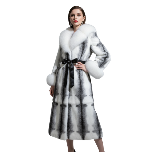 Genuine Rabbit Fur Coat "Terri” With Fox Collar