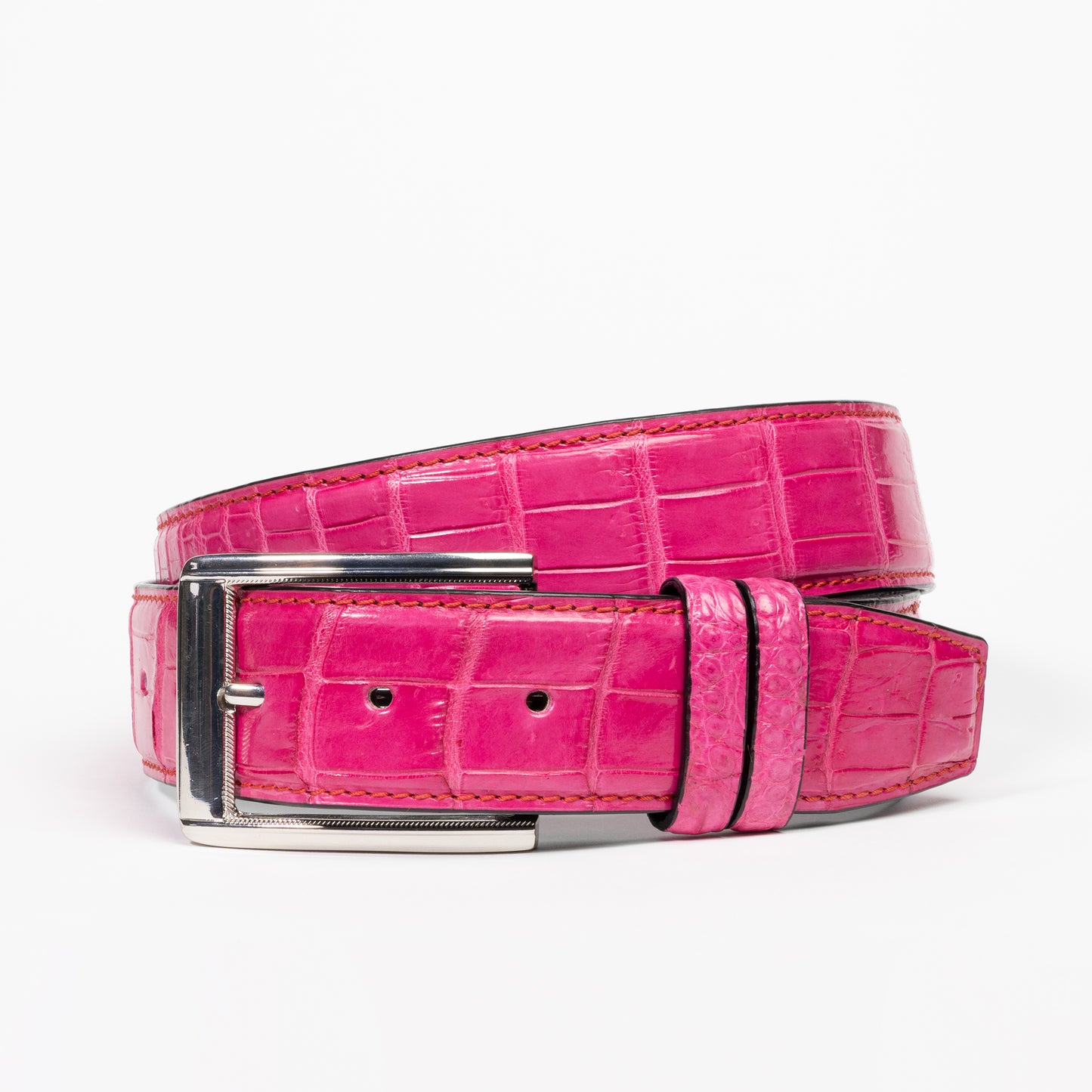 pink crocodile belt for women with silver buckle