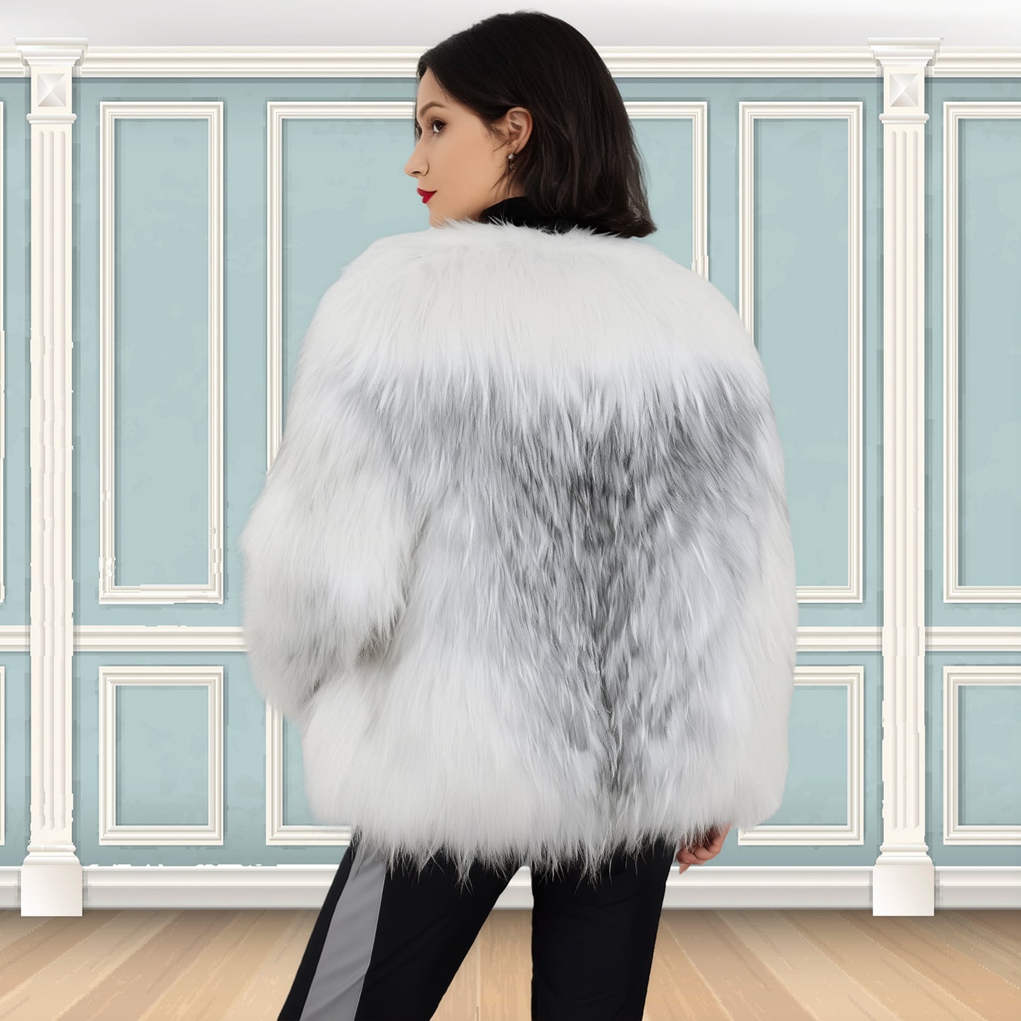 Genuine Rabbit Fur Coat "Toni” With Fox Collar