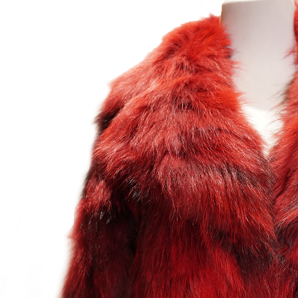 Red and Black Real Raccoon Fur Coat "Susie"