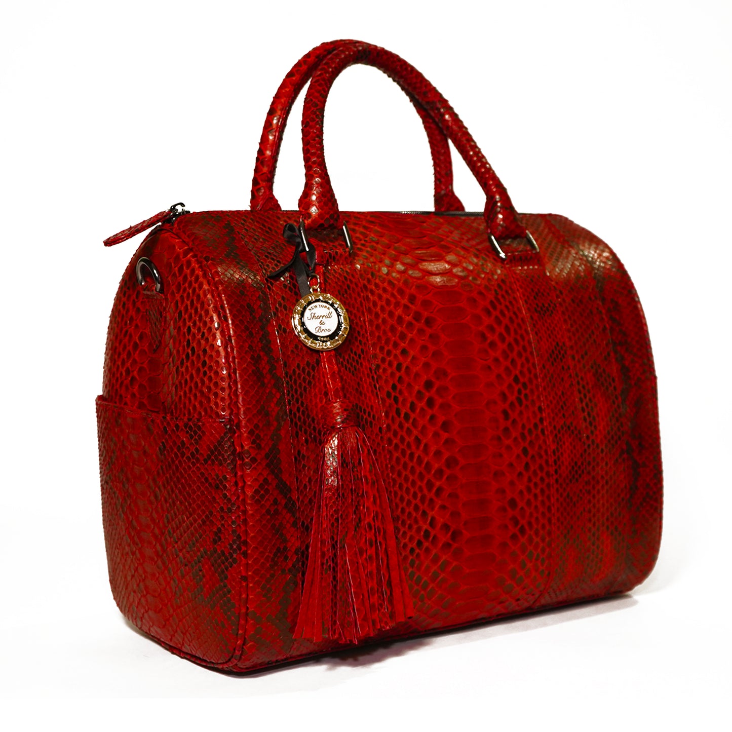 red leather duffel bag with detachable shoulder strap sherrill bros