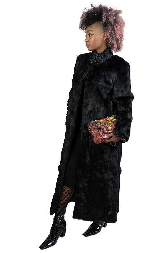 Full Length Black Rabbit Fur Coat "Fran"