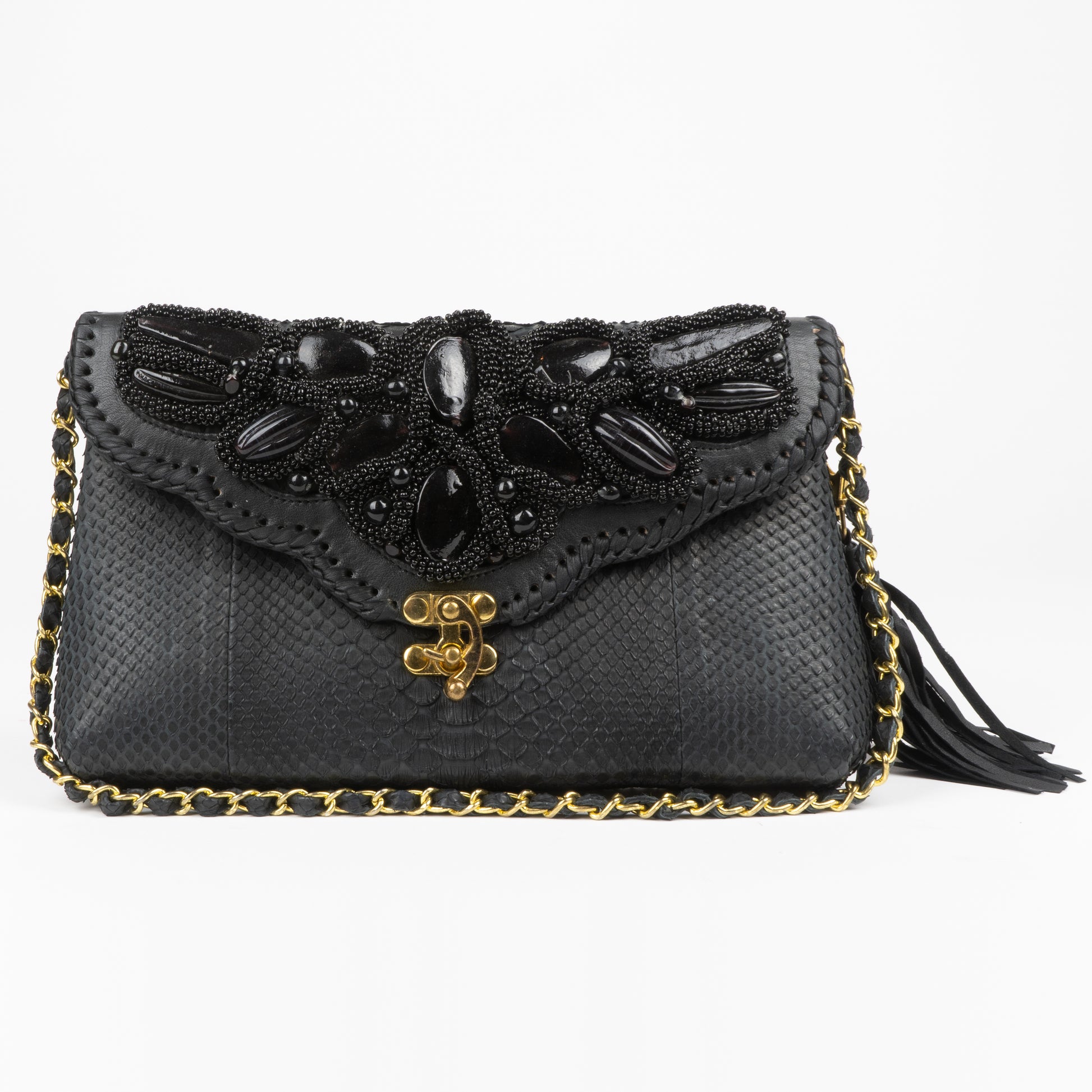 black beaded python handbag from sherrill brothers
