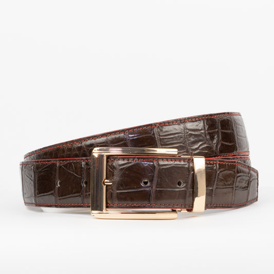Brown Crocodile Belt with Red Stitching
