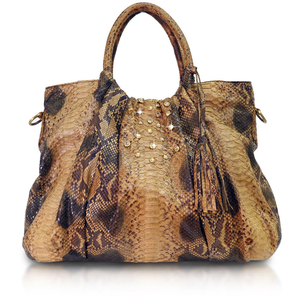 Genuine Python Handbag with leather tassel and rhinestones from Sherrill Bros