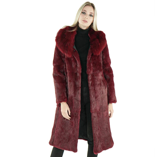 Full length rabbit fur coat with fox fur collar 