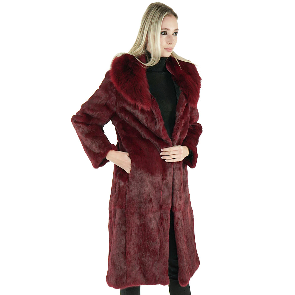 cheap real rabbit coat in burgundy from sherrill bros