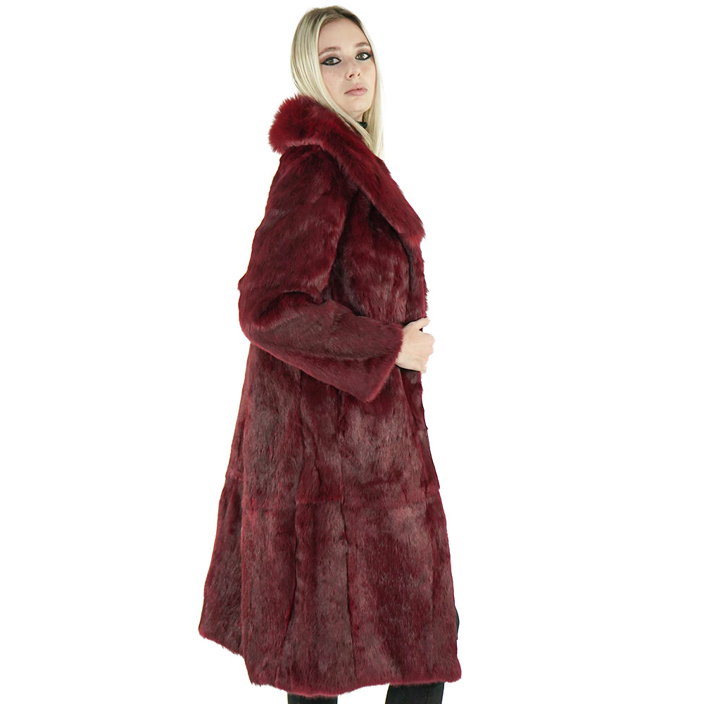 Affordable long rabbit jacket with fox collar for women 