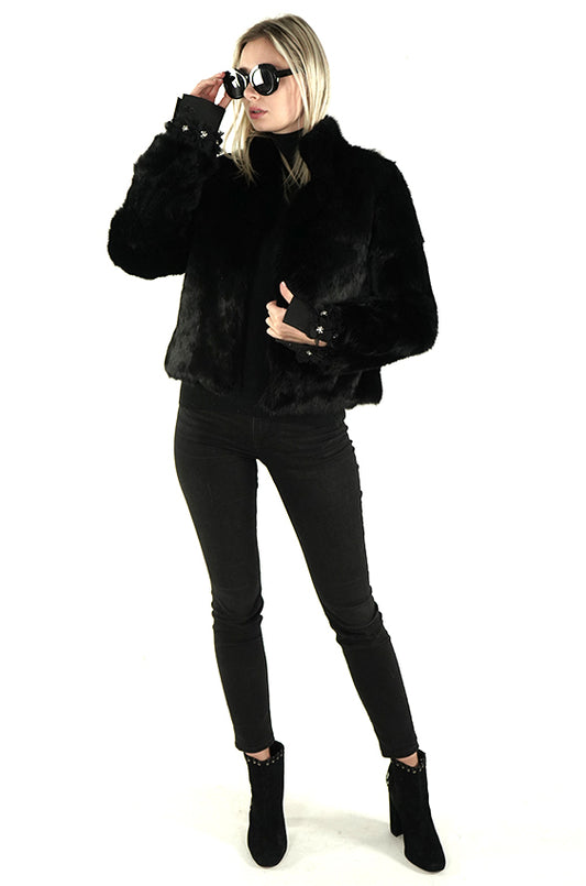 Black Real Rabbit Fur Jacket "Lena"