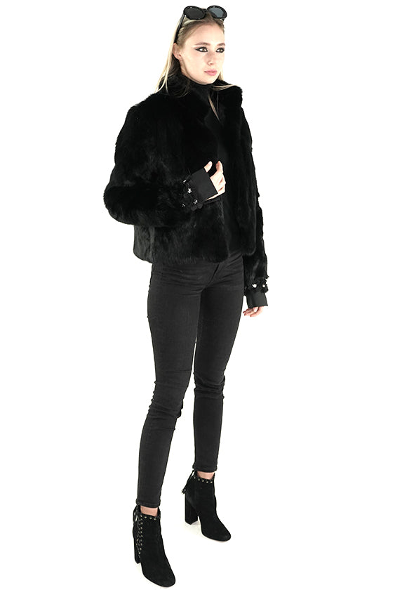 Black Real Rabbit Fur Jacket "Lena"