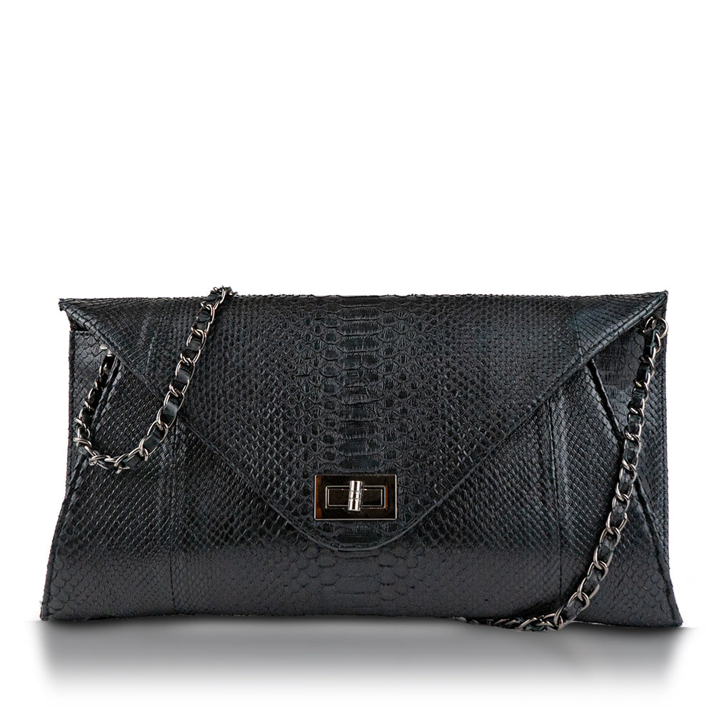 black python clutch envelope with chain strap from Sherrill Bros