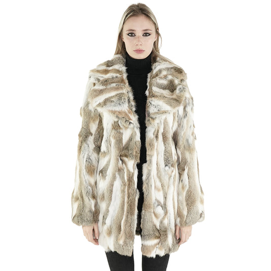 Multi-tone Genuine Rabbit Fur Coat "Lola"