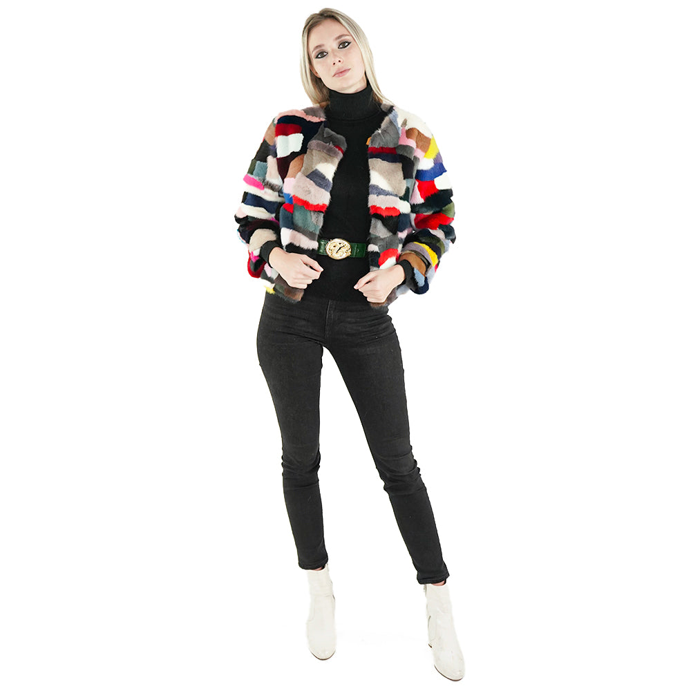Multi-colored Real Mink Fur Jacket "Victoria"