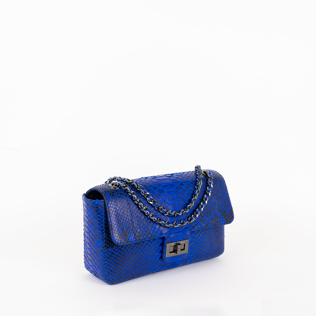 Royal Blue Crossbody Bag Genuine Python Skin Adjustable 