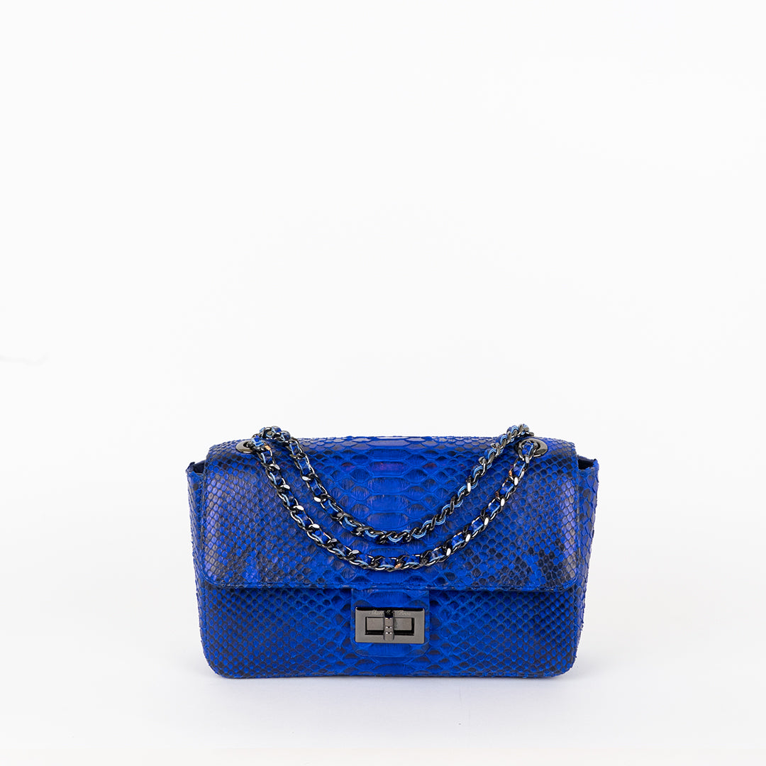 Blue Genuine Python Handbag with chain strap from Sherrill Bros