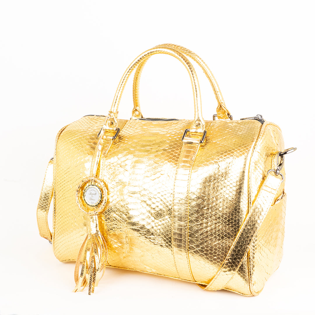 Real python duffel with detachable shoulder strap 
