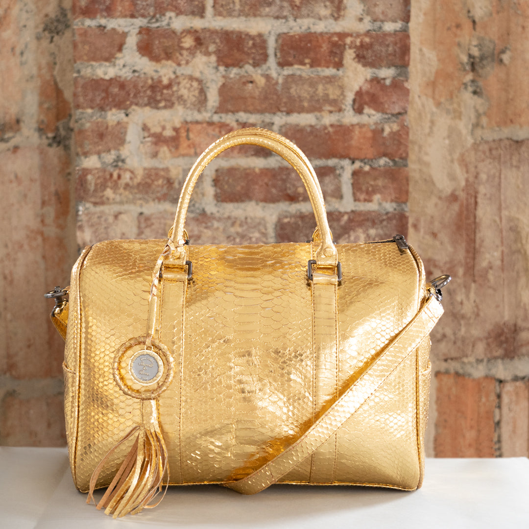 Gold Genuine Python Mini Duffel | Sherrill & Bros. | Luxury for Less.