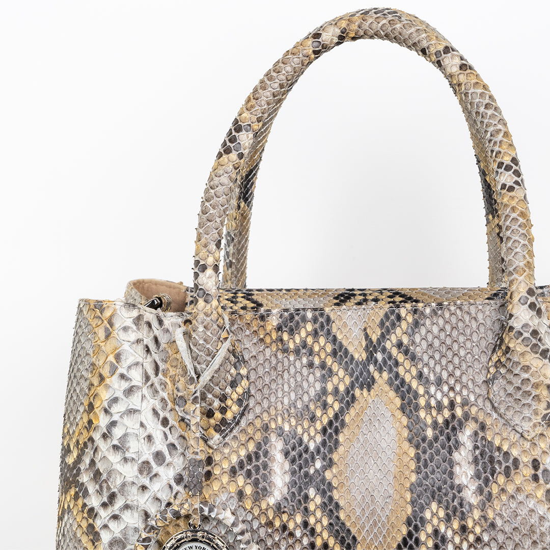 real snakeskin leather handbag with top handle 