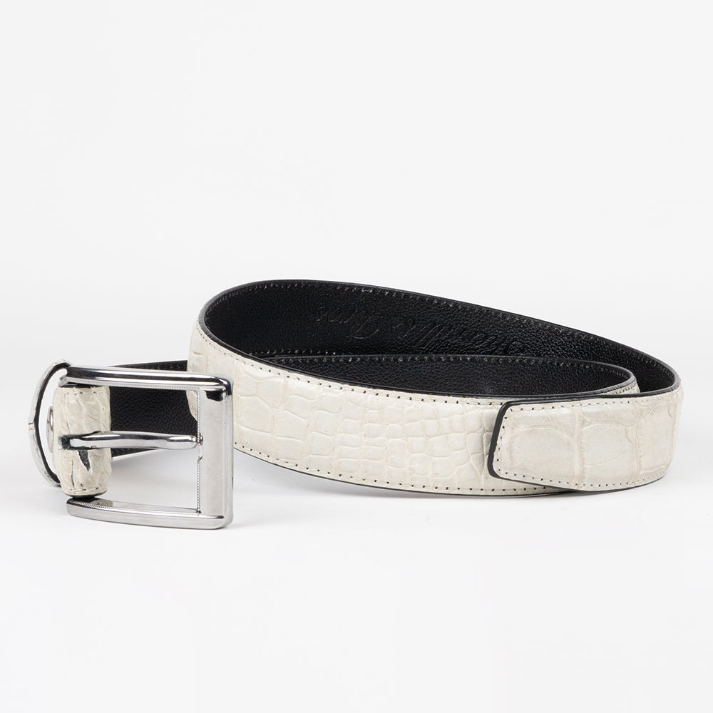 white leather belt for men with silver buckle