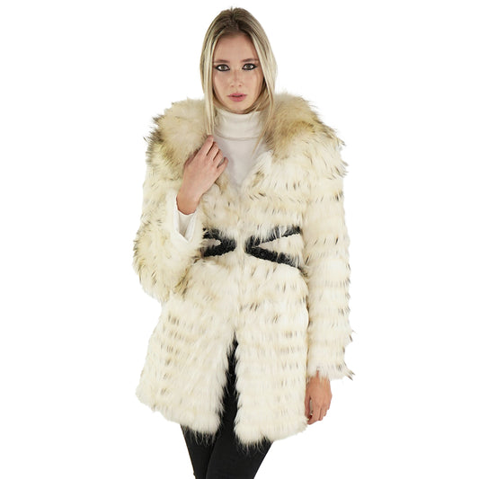 White Real Raccoon Fur Coat "Hilary"