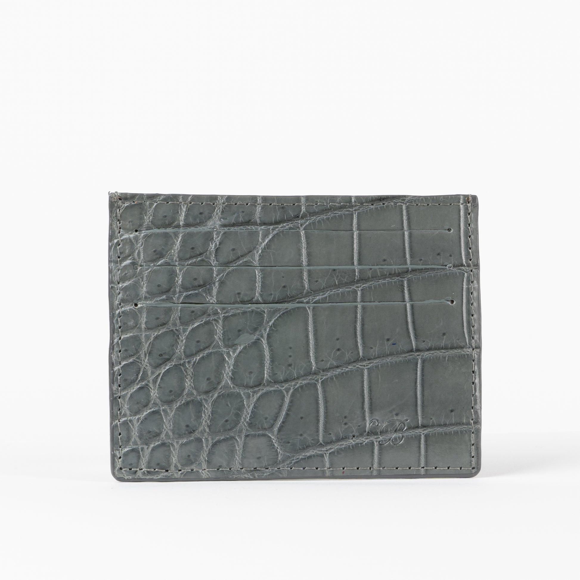 gray crocodile skin credit card case form sherrill bros