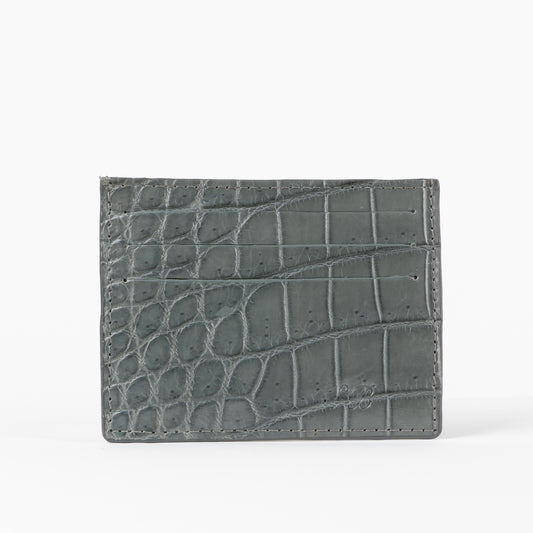 gray crocodile skin credit card case form sherrill bros