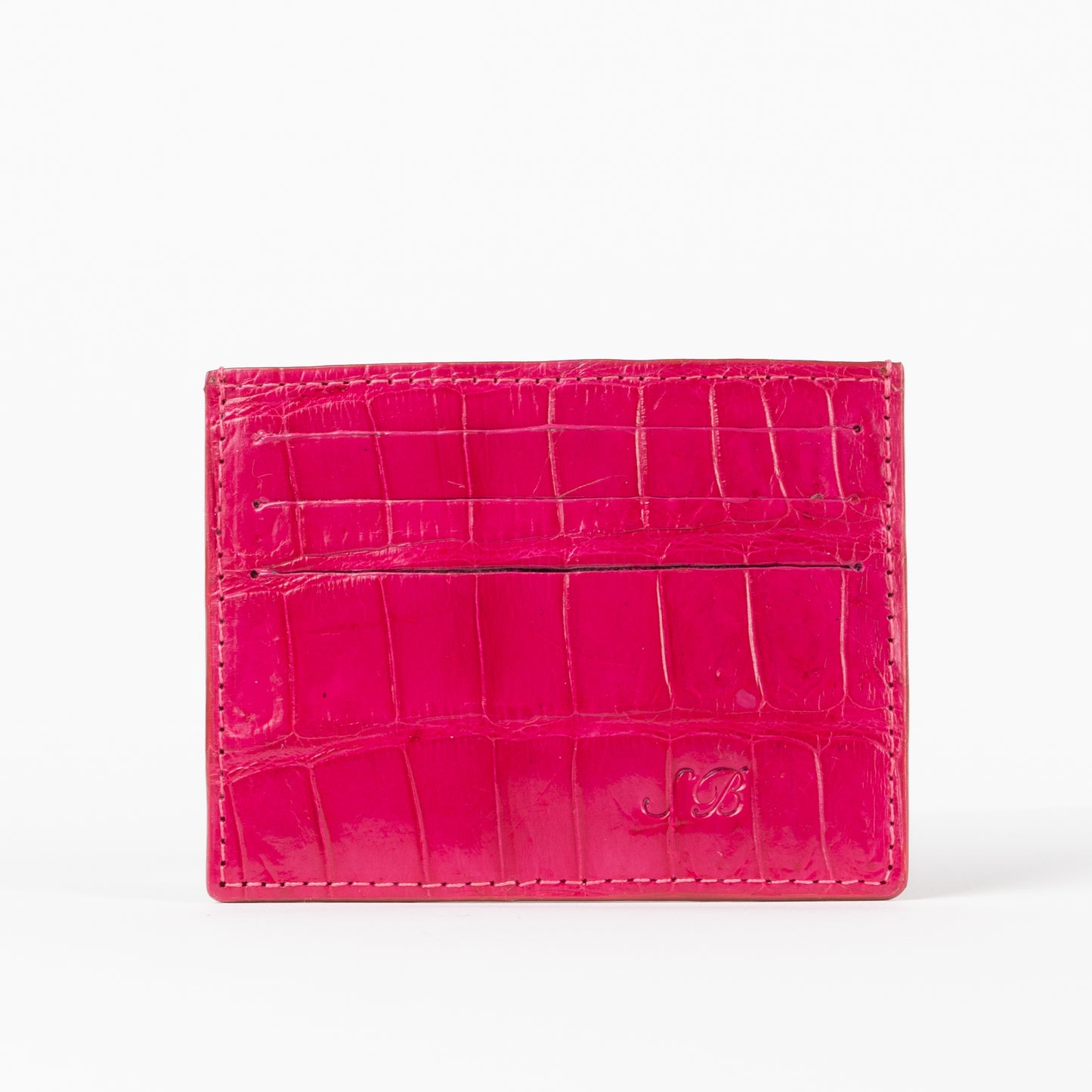 pink crocodile skin credit card case from sherrill bros 