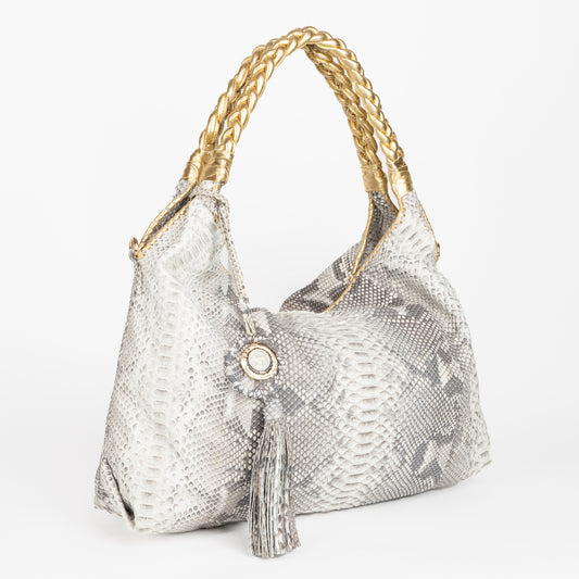 genuine snake skin handbag with braided handles