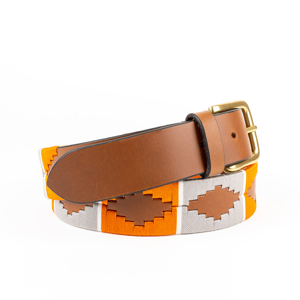 genuine orange and gray embroidered gaucho polo  belt for men 